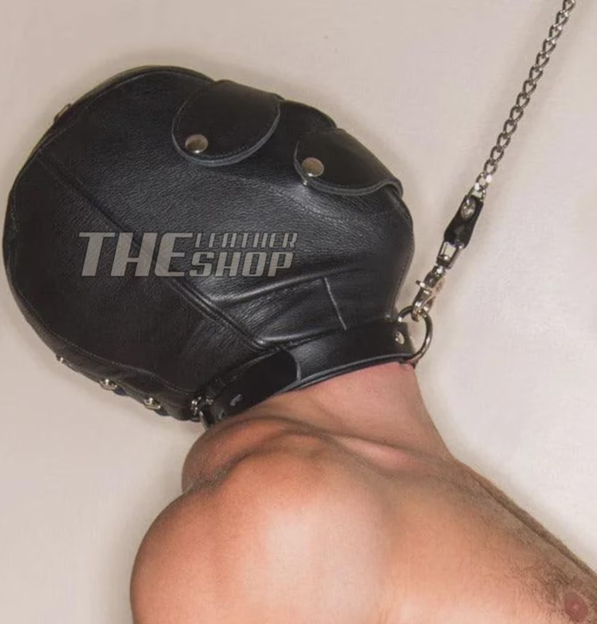 Genuine Leather Hood with Detachable Blindfold