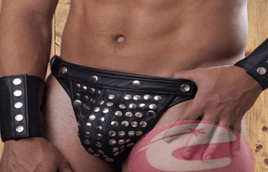 Genuine Leather Studded Jockstrap