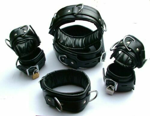 Heavy Duty Seven Piece Leather Cuffs Restraints