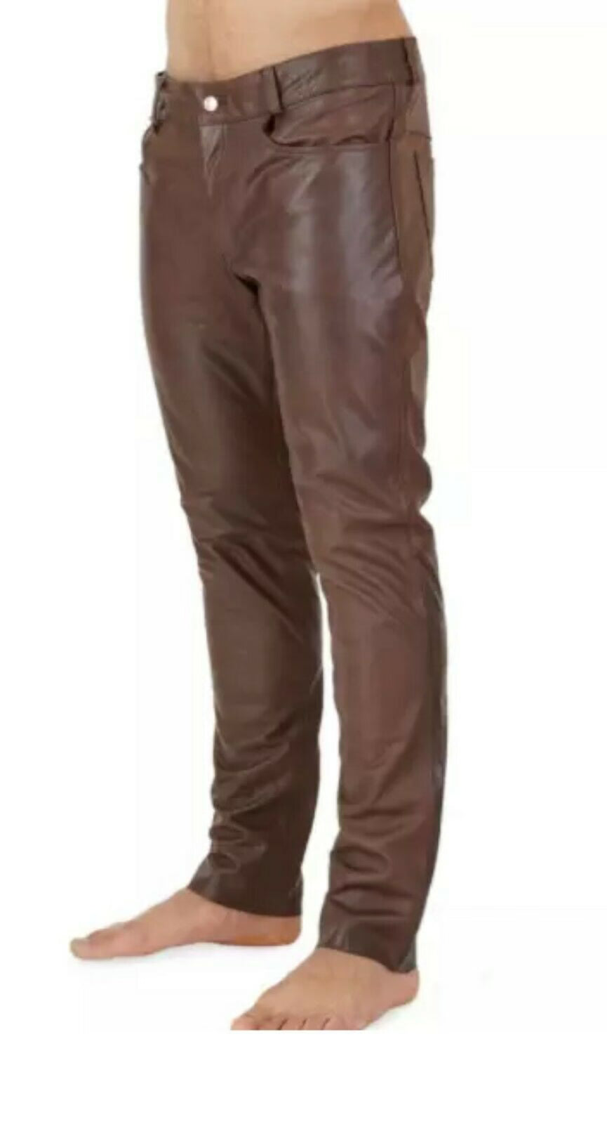 Men's Brown Genuine Leather Pants