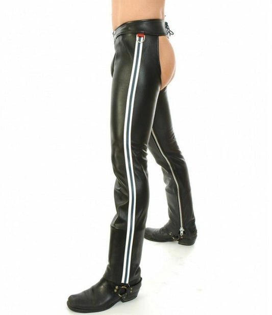 Genuine Leather Chaps White Stripes