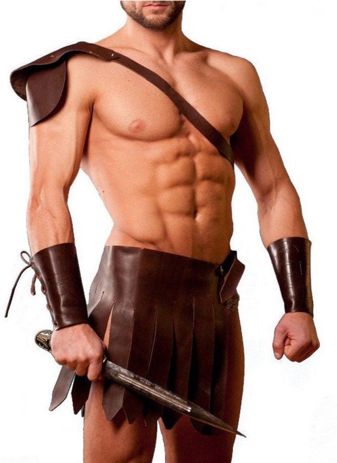 Men's Genuine Leather 4 Piece Kilt Set Gladiator Roman LARP