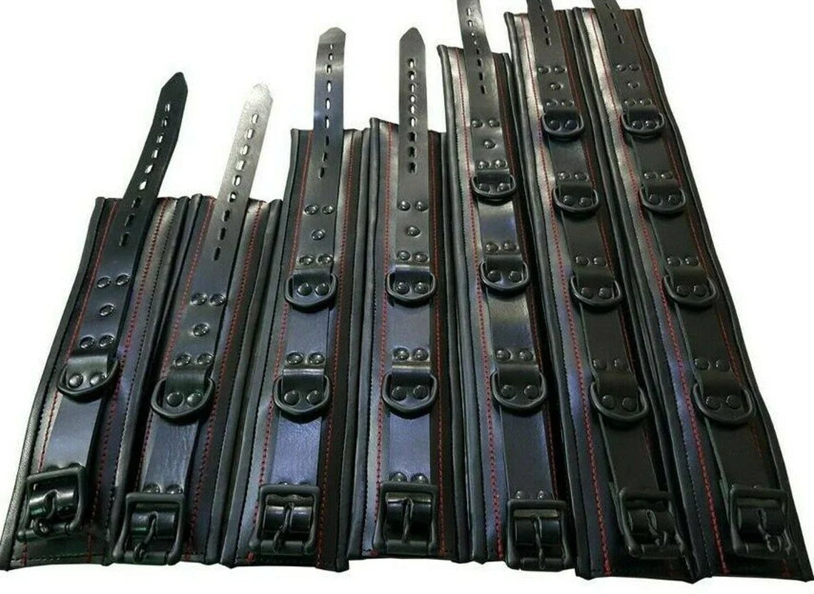Heavy Duty Seven Piece Leather Cuffs Restraints