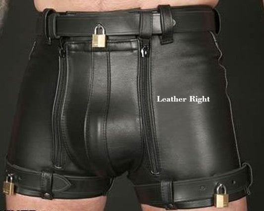 Genuine Leather Chastity Shorts Lockable