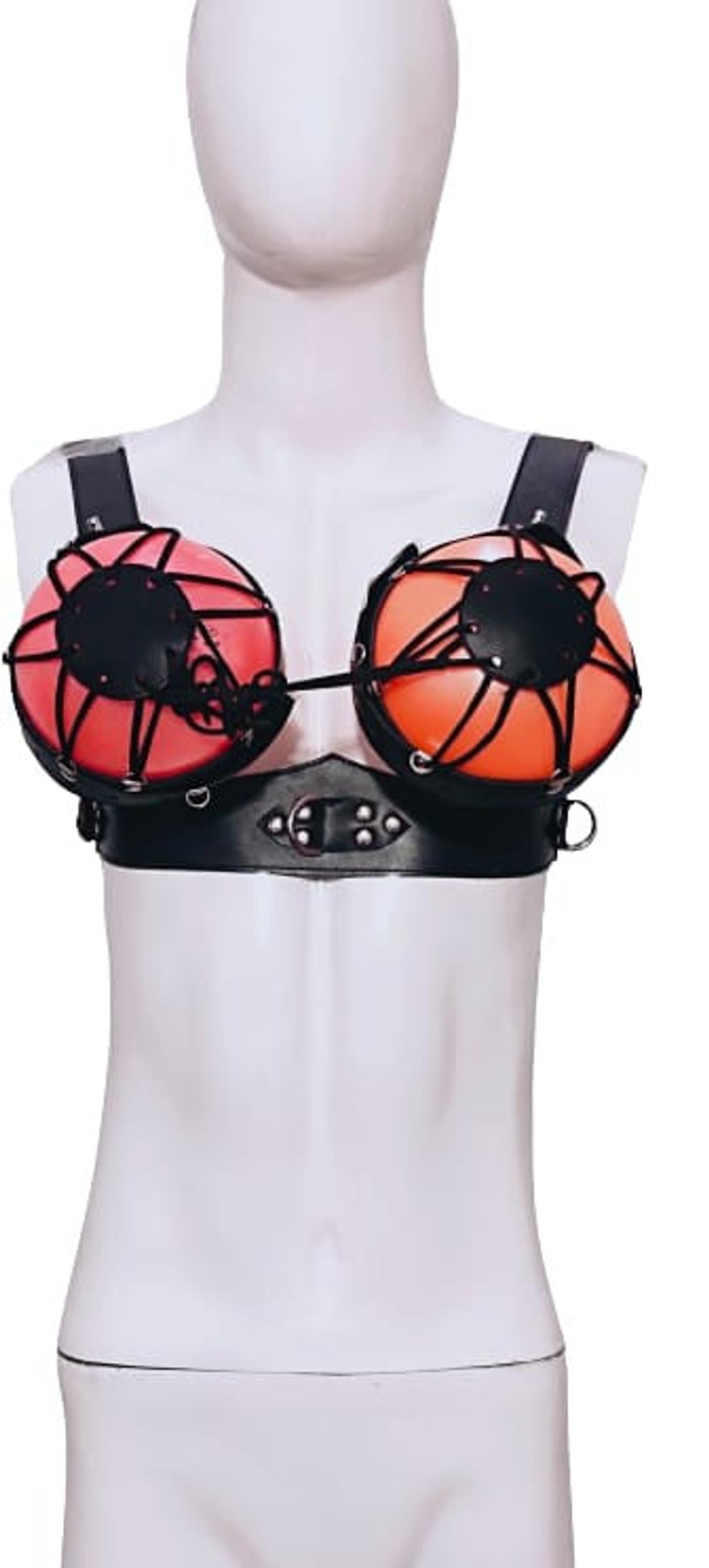 Leather Fully lockable bondage bra