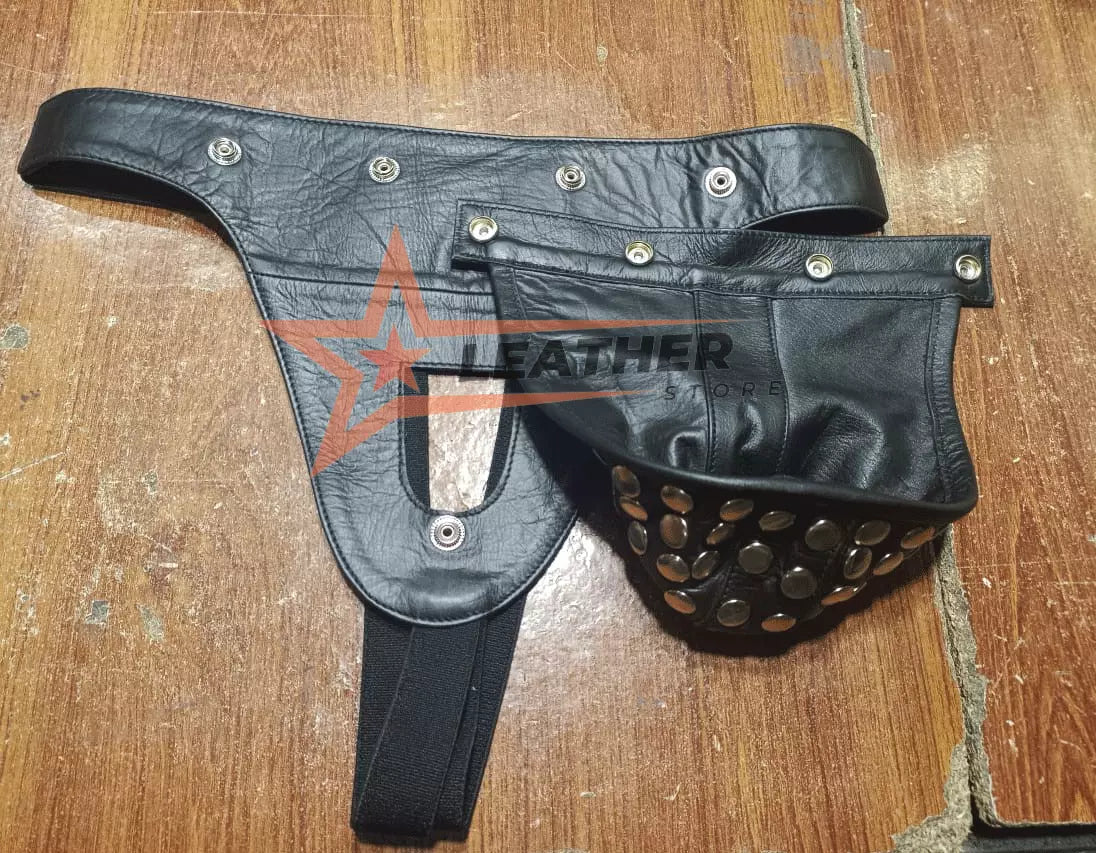 Genuine Leather Studded Jockstrap