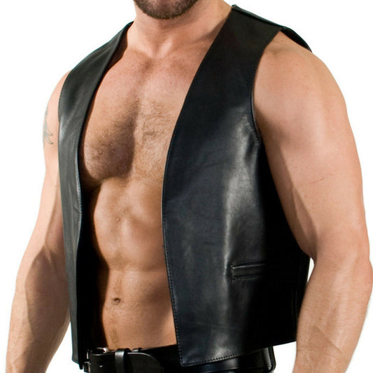 Genuine Leather Open Vest Quilted Back