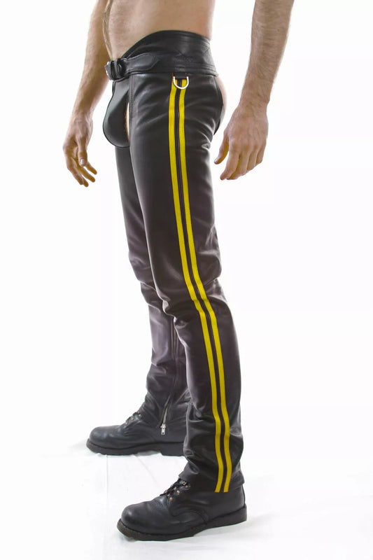 Genuine Leather Chaps Yellow Stripes