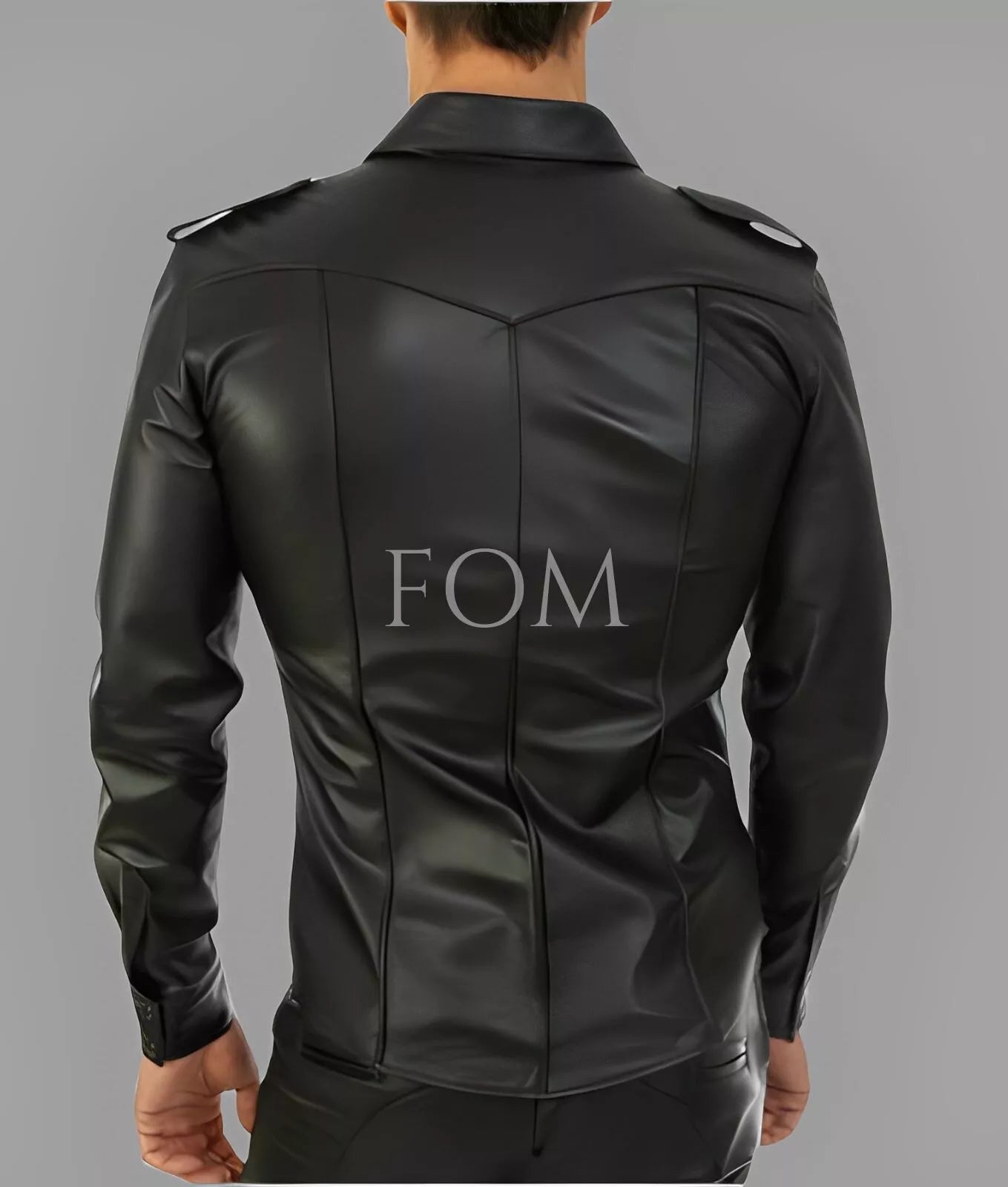Genuine Leather Long Sleeve Police Style Shirt