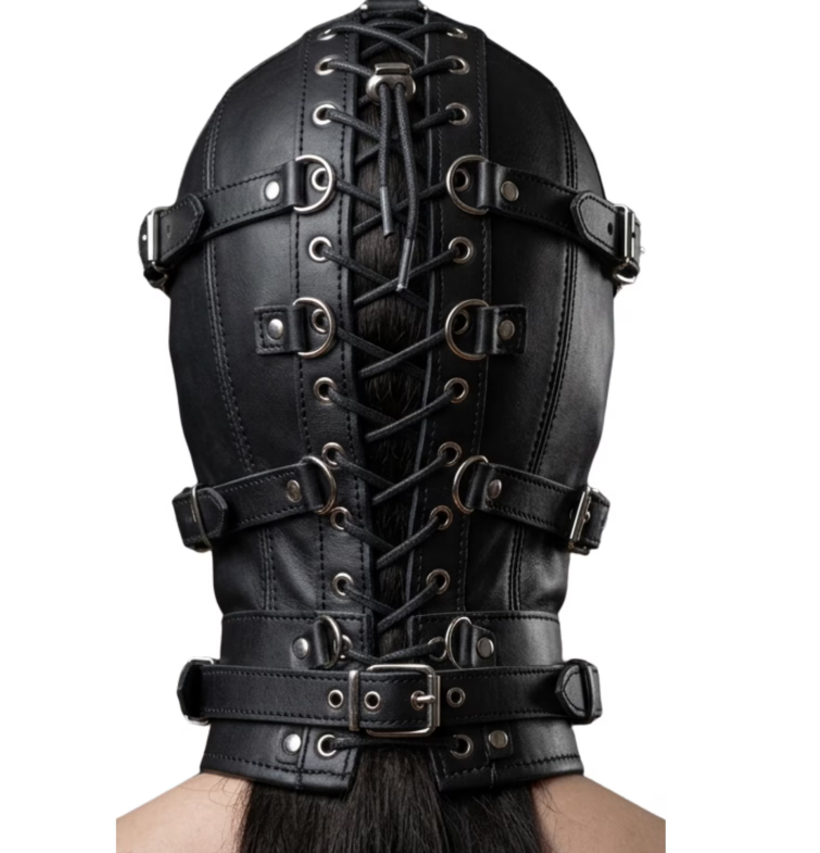 Black Leather Hood Mask with Adjustable Straps - Gothic Cosplay