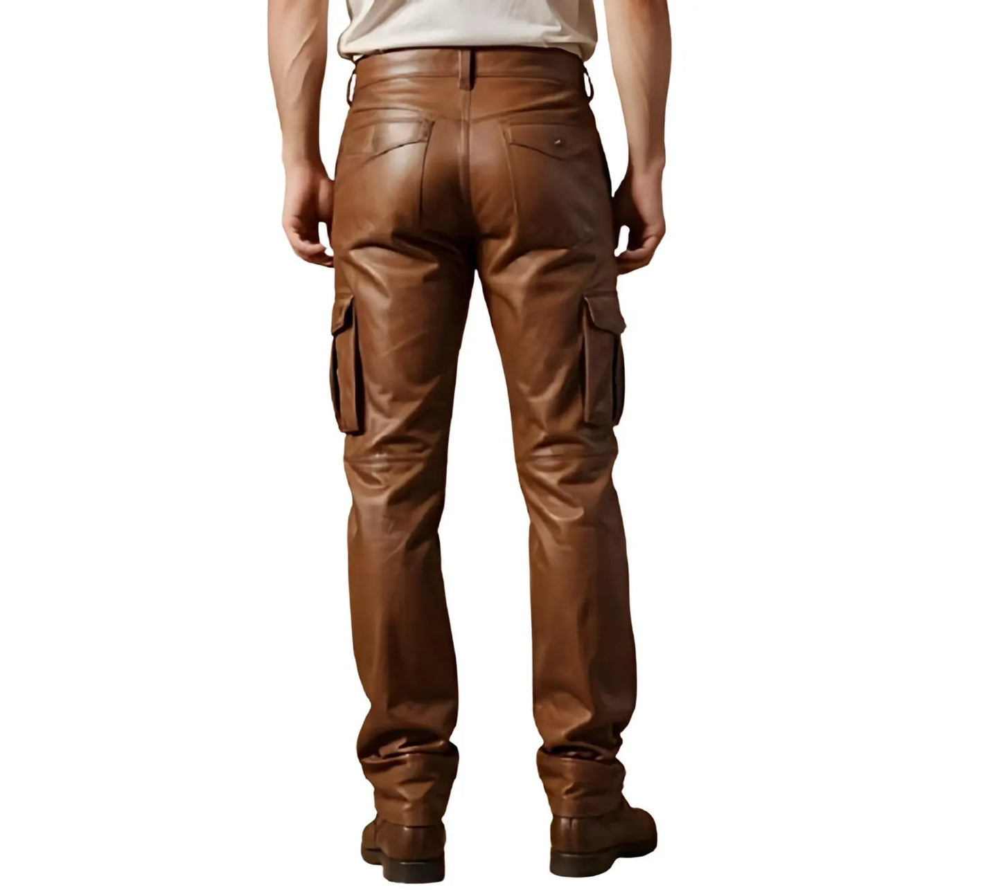 Men's Brown Genuine Leather Cargo Pants