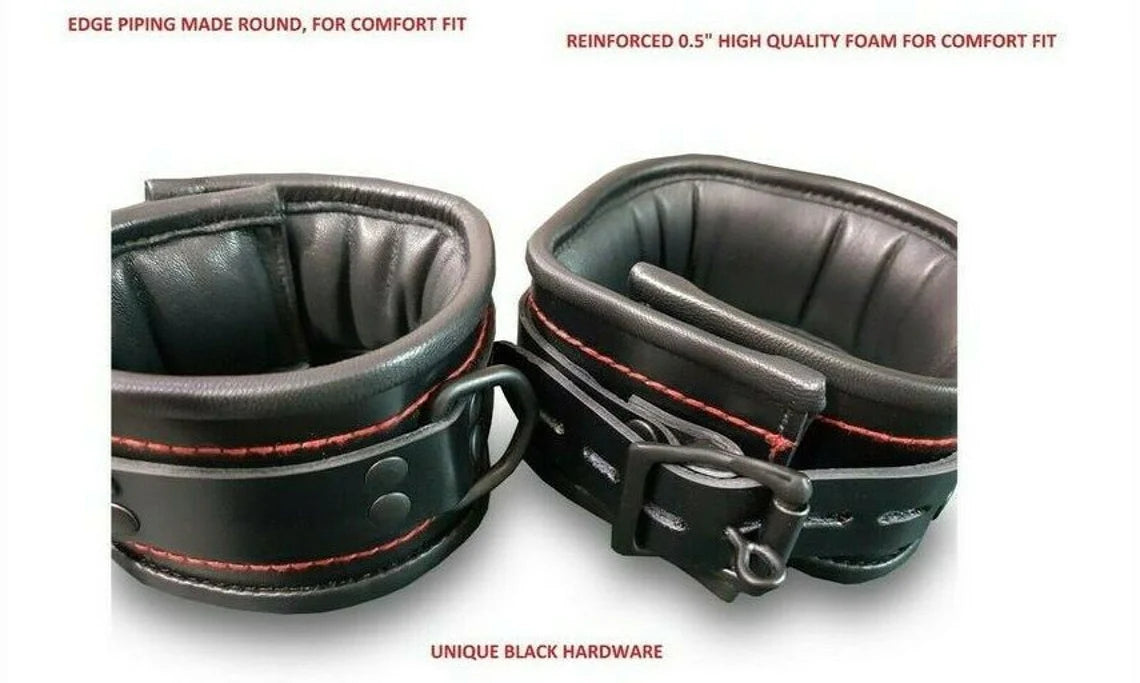 Heavy Duty Seven Piece Leather Cuffs Restraints