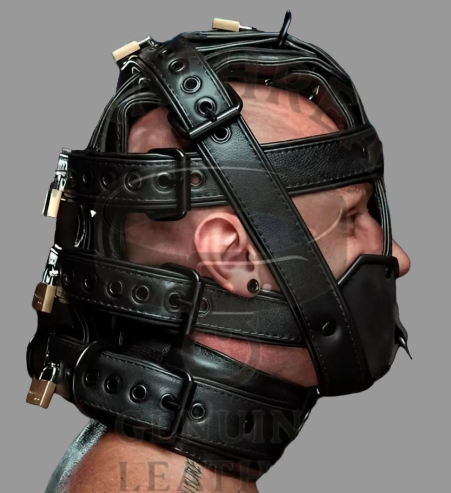 Genuine Leather Locking Strap Hood
