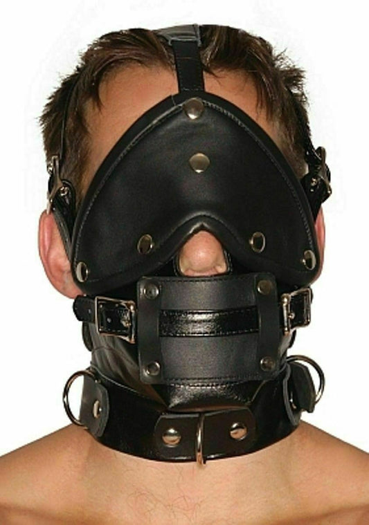 Leather Face Hood with Mouth Gag
