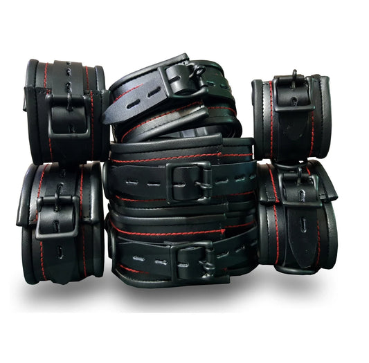 Heavy Duty Seven Piece Leather Cuffs Restraints