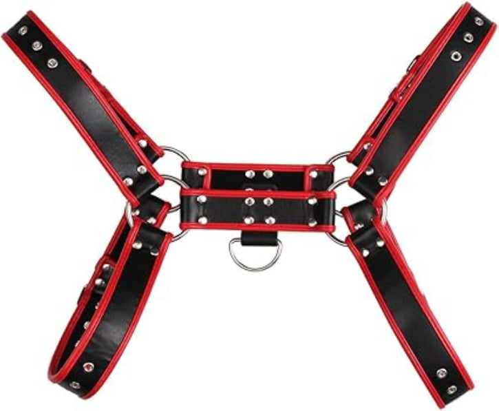 Leather Chest Harness Red & Black