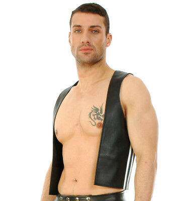 Genuine Leather Open Vest White Stripes