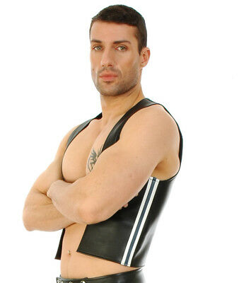 Genuine Leather Open Vest White Stripes