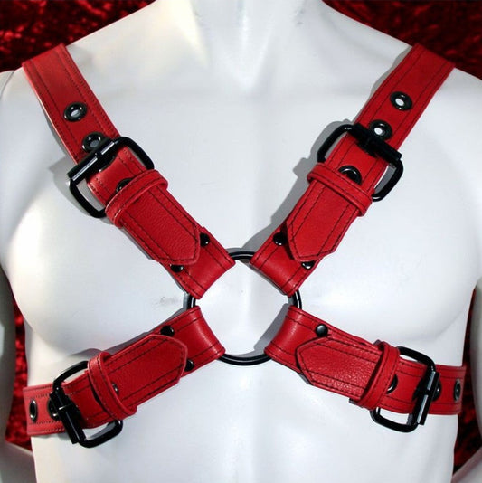 Leather Chest Harness Red