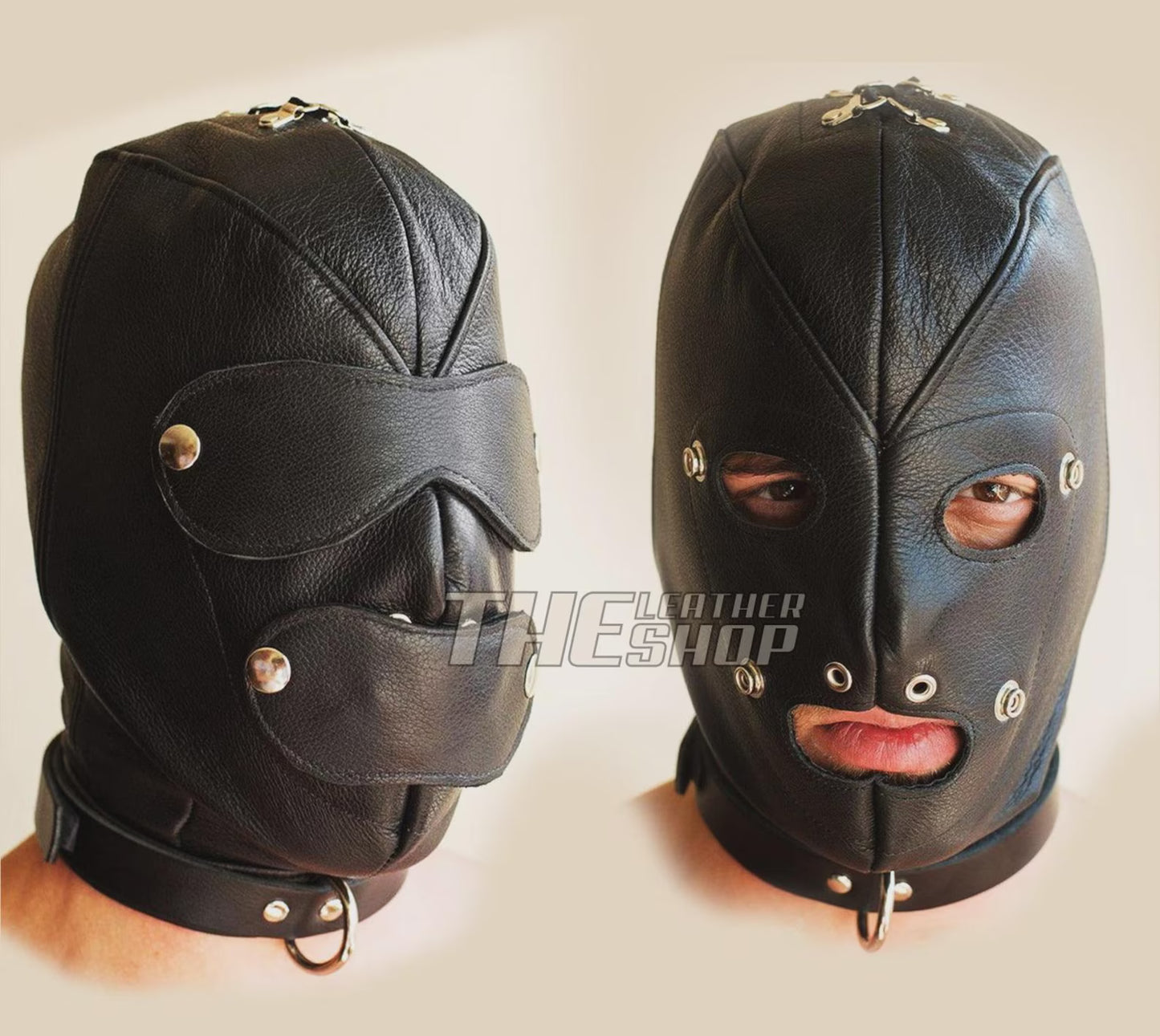 Genuine Leather Hood with Detachable Blindfold