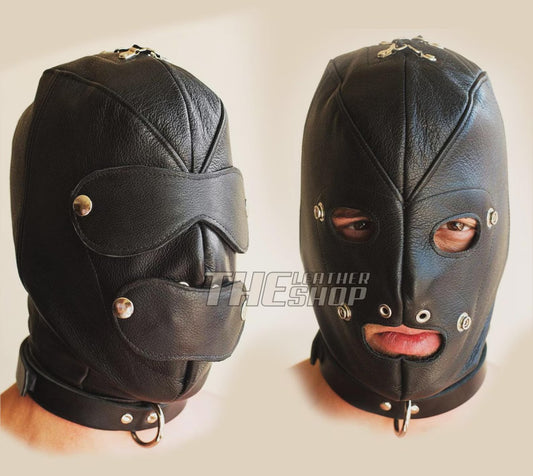 Genuine Leather Hood with Detachable Blindfold