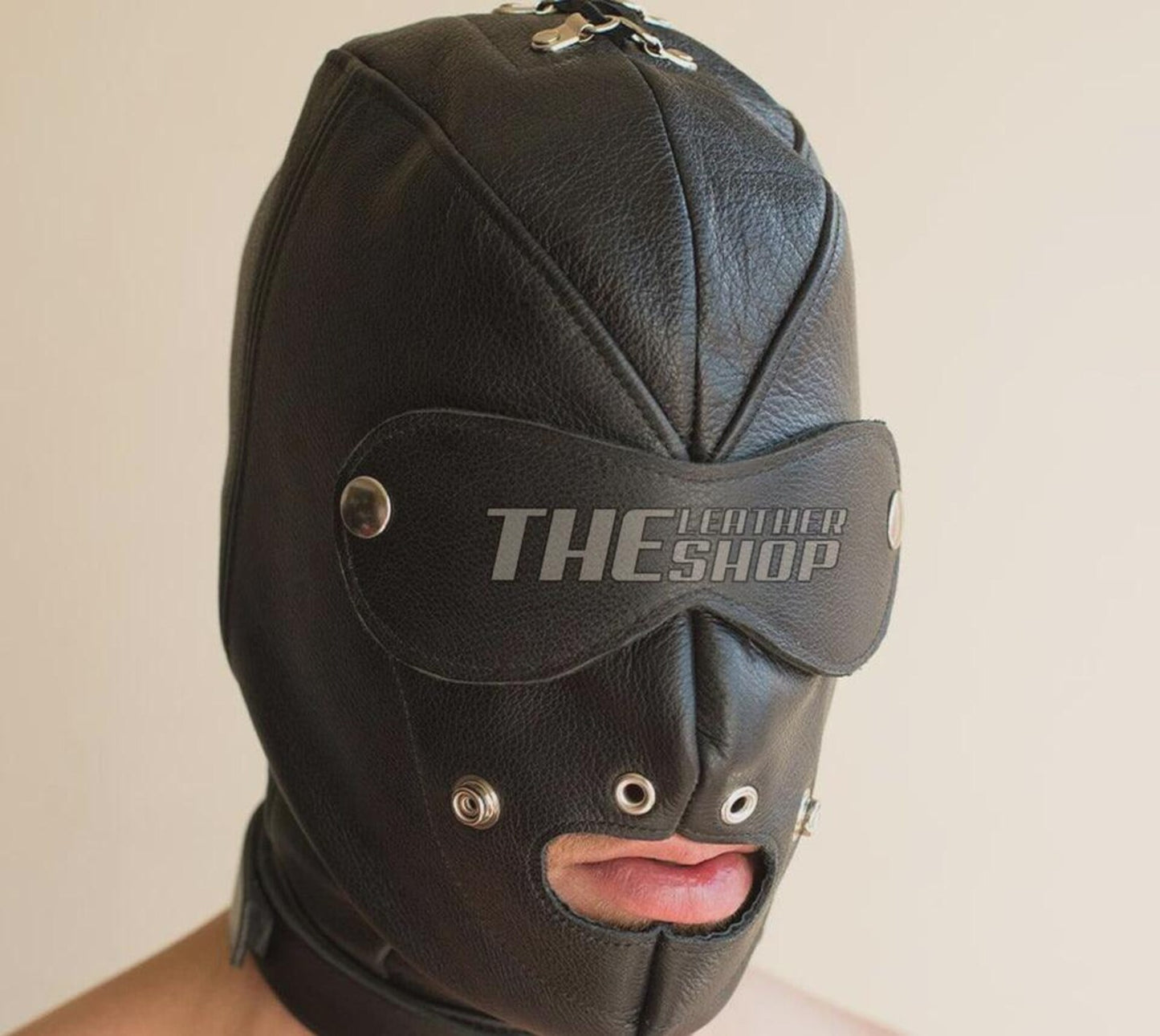 Genuine Leather Hood with Detachable Blindfold