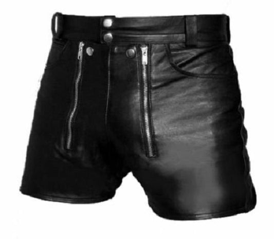 Genuine Leather Shorts With Rear Zip